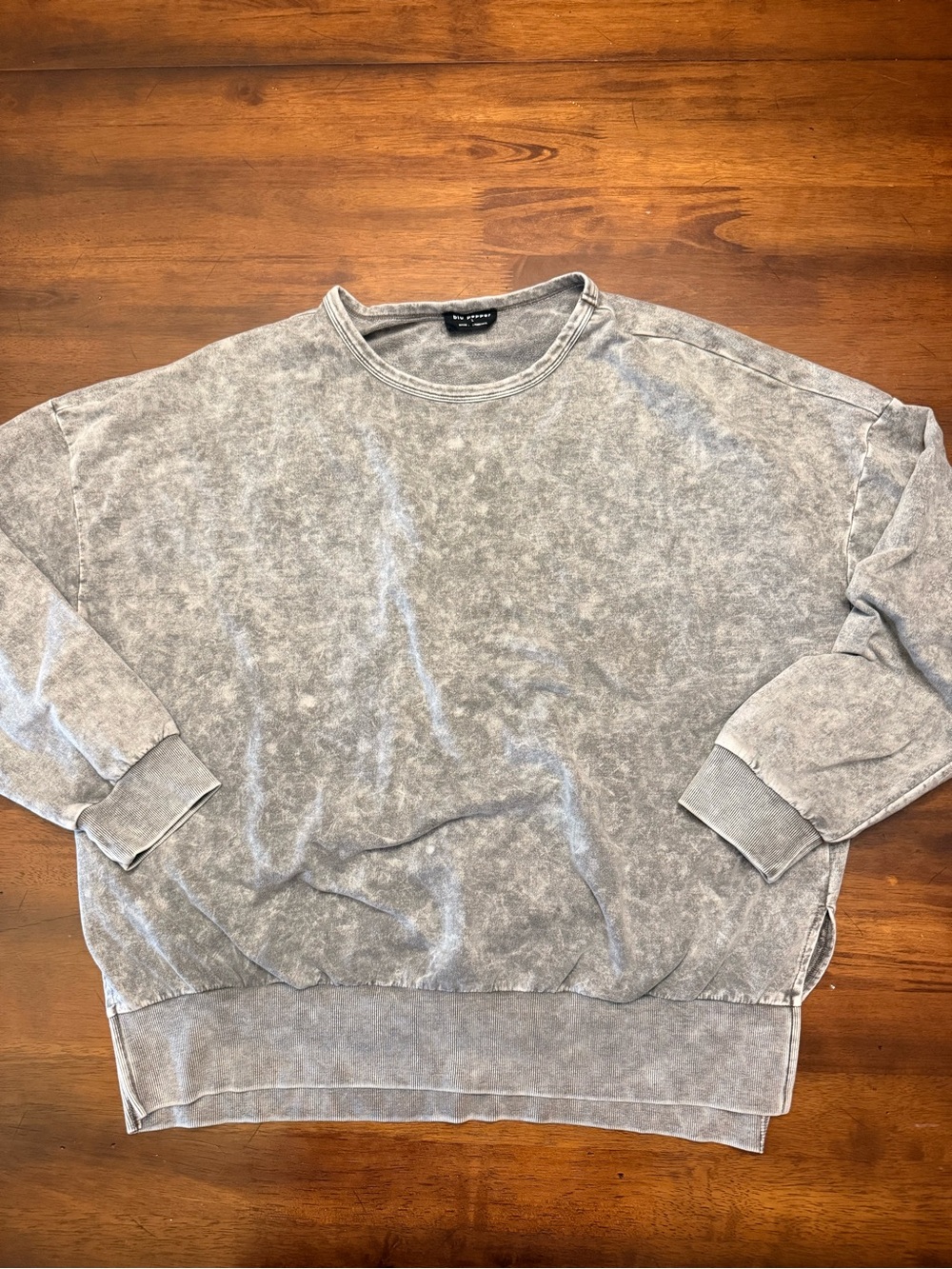 Blu Pepper Women’s Acid Washed Gray Crewneck Sweatshirt